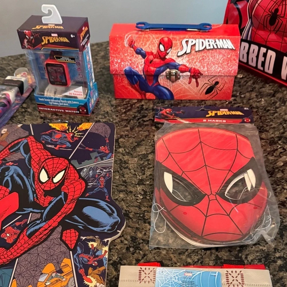 Spider-Man Marvel kids interactive game watch & decor and Party Supplies Set NWT
